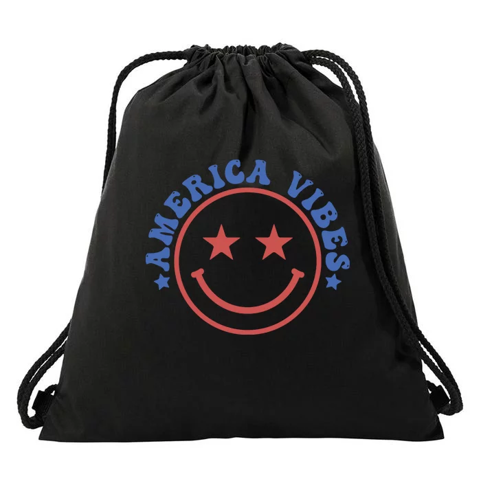 America Vibes Smiley 4th Of July Drawstring Bag