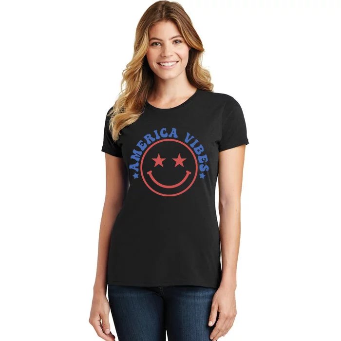 America Vibes Smiley 4th Of July Women's T-Shirt