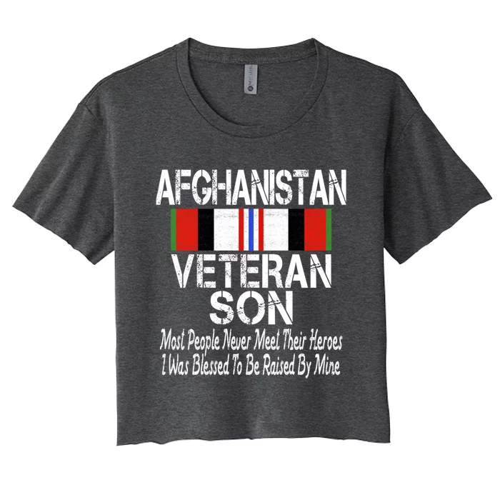 Afghanistan Veteran Son Gift Raised By My Hero Meaningful Gift Women's Crop Top Tee