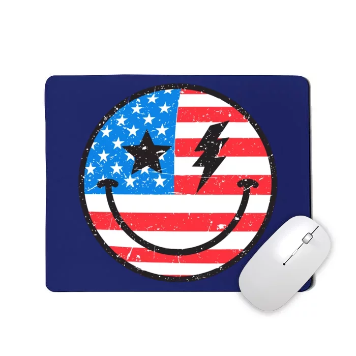 America Vibes Smiley Face American Flag 4th Of July USA Flag Mousepad