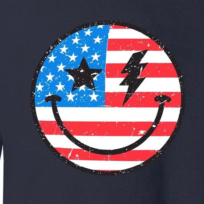 America Vibes Smiley Face American Flag 4th Of July USA Flag Toddler Sweatshirt