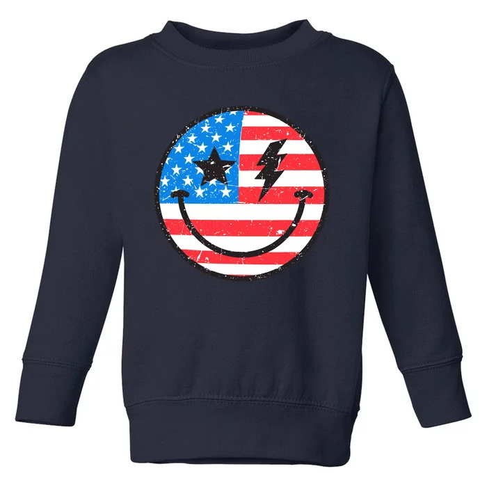 America Vibes Smiley Face American Flag 4th Of July USA Flag Toddler Sweatshirt