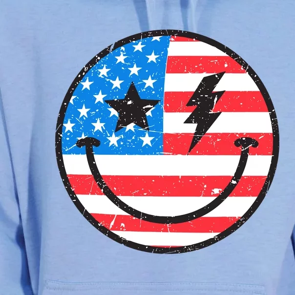 America Vibes Smiley Face American Flag 4th Of July USA Flag Unisex Surf Hoodie