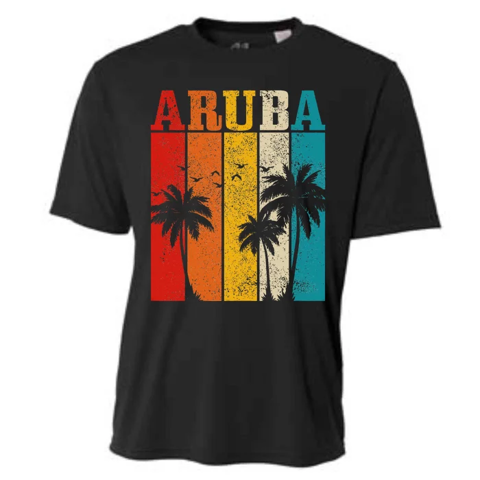 Aruba Vintage Surf Palm Trees Surfer Souvenir Cooling Performance Crew T-Shirt