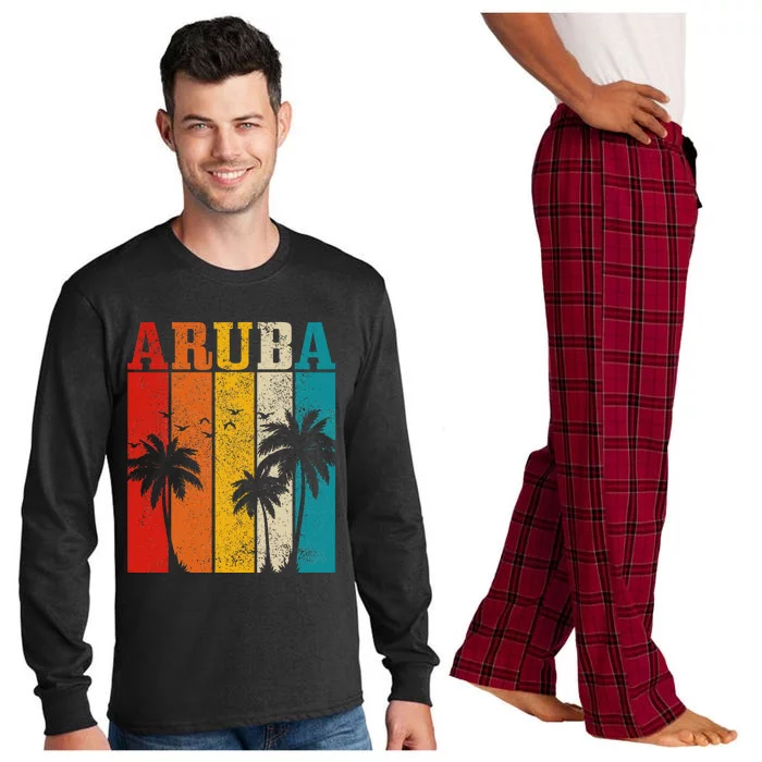 Aruba Vintage Surf Palm Trees Surfer Souvenir Long Sleeve Pajama Set