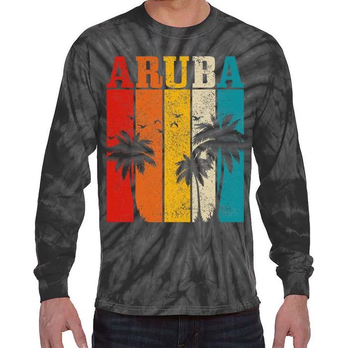 Aruba Vintage Surf Palm Trees Surfer Souvenir Tie-Dye Long Sleeve Shirt