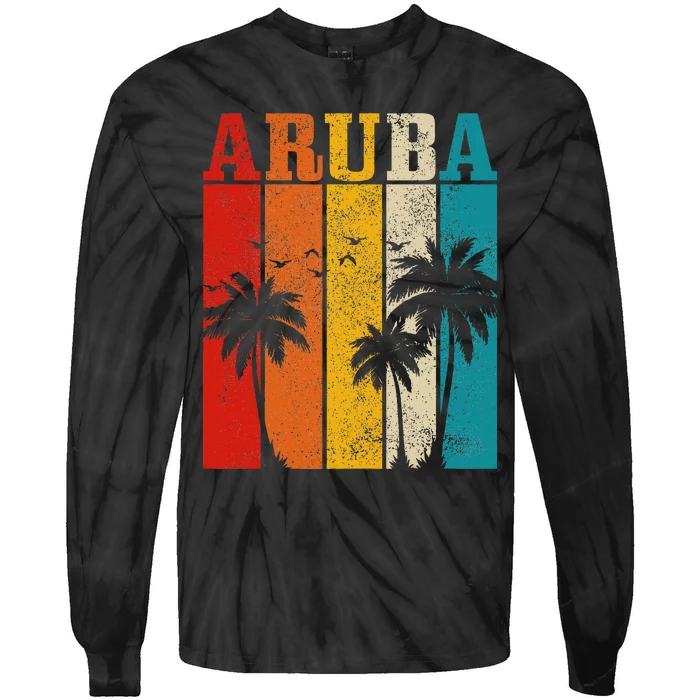 Aruba Vintage Surf Palm Trees Surfer Souvenir Tie-Dye Long Sleeve Shirt