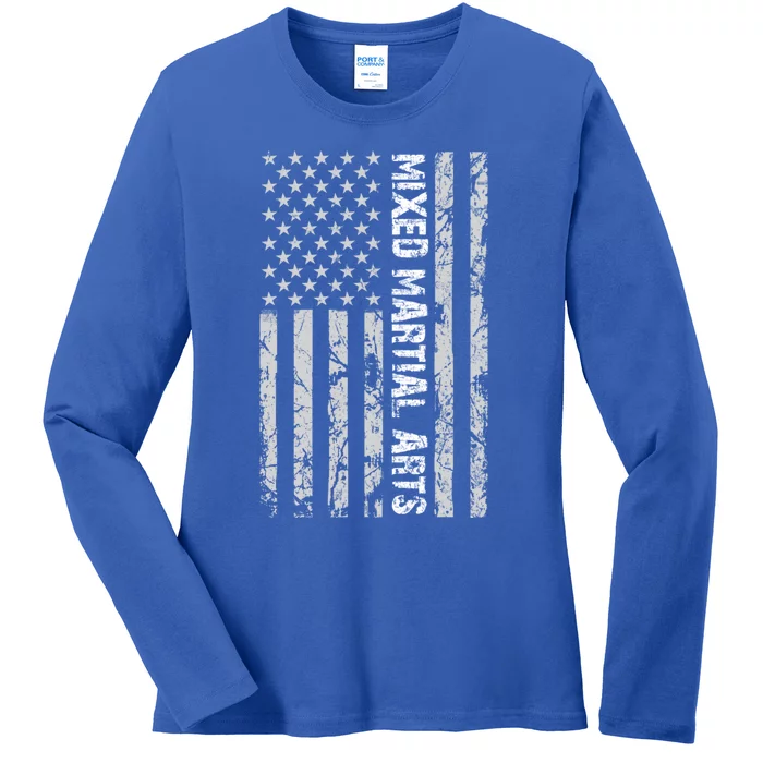 American Vintage Style Usa Flag Mma Mixed Martial Arts Meaningful Gift Ladies Long Sleeve Shirt