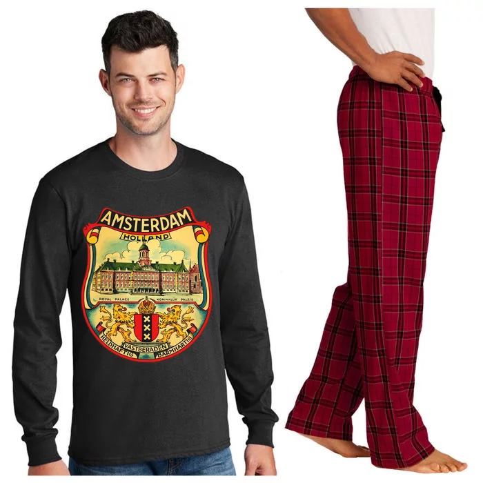 Amsterdam Vintage Travel Decal Long Sleeve Pajama Set