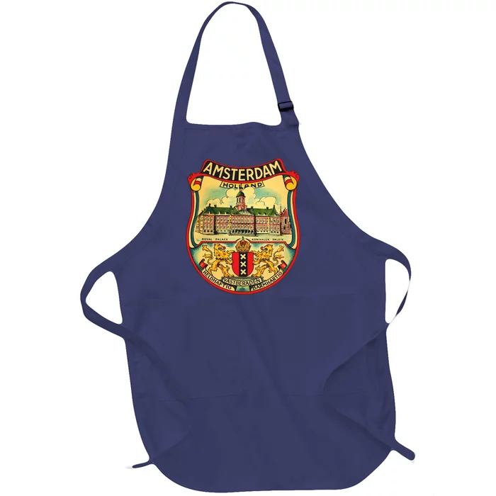 Amsterdam Vintage Travel Decal Full-Length Apron With Pocket