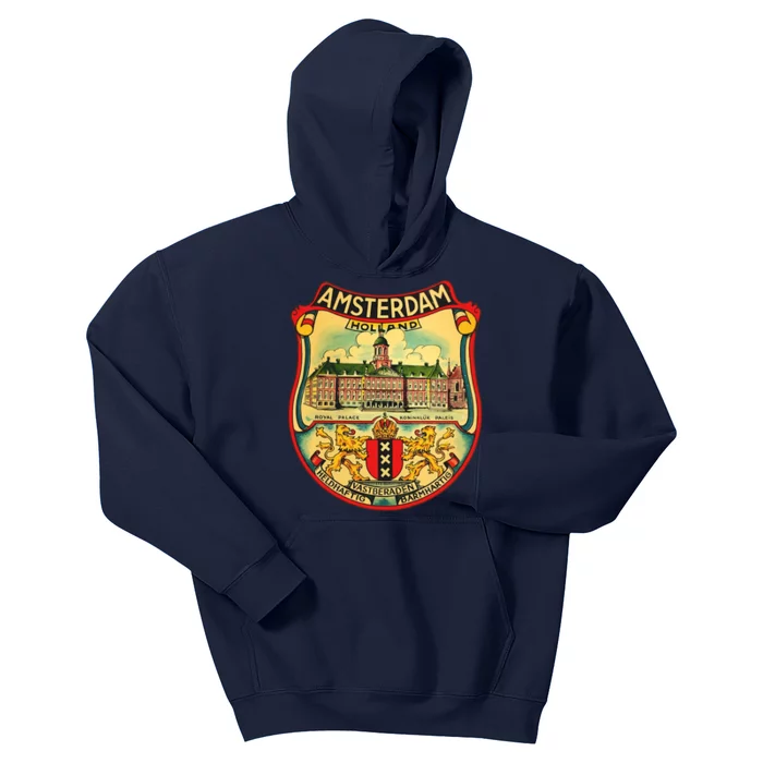 Amsterdam Vintage Travel Decal Kids Hoodie