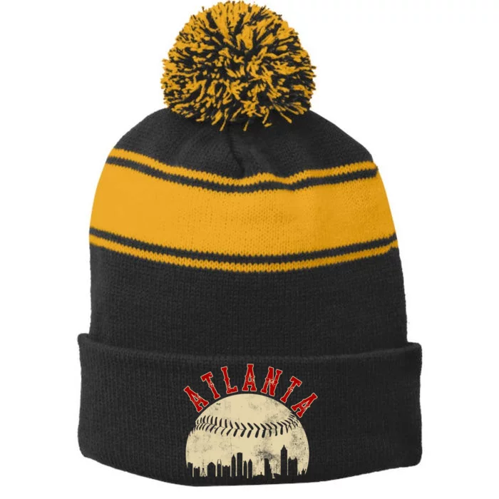 Atlanta Vintage Torn Old Classic Baseball Team Stripe Pom Pom Beanie