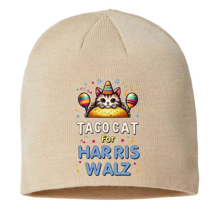 America Vote Taco Cat Dudes For Kamala Harris Vote Nov 2024 8 1/2in Sustainable Knit Beanie