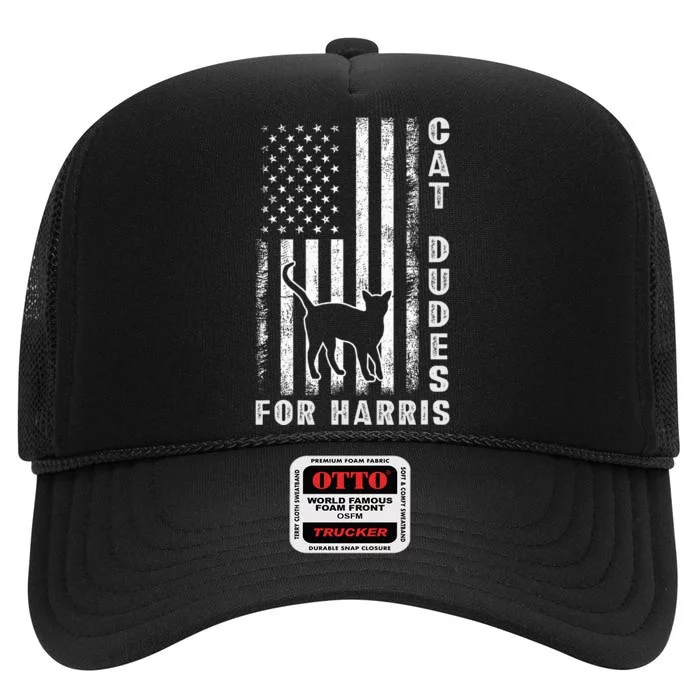 America Vote Usa Flag Cat Dudes For Kamala Harris Vote 2024 High Crown Mesh Trucker Hat