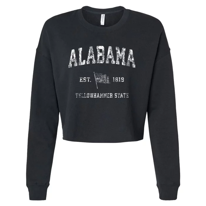 Alabama Vintage Us Flag Sports Design Cropped Pullover Crew