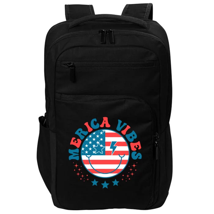 America Vibes Usa Flag 4th Of July American Face Smile Retro Cool Gift Impact Tech Backpack