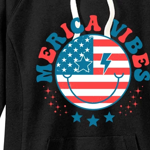 America Vibes Usa Flag 4th Of July American Face Smile Retro Cool Gift Women's Fleece Hoodie