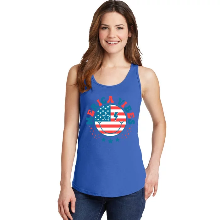 America Vibes Usa Flag 4th Of July American Face Smile Retro Cool Gift Ladies Essential Tank