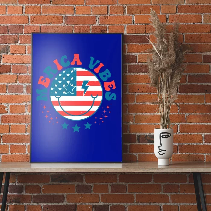 America Vibes Usa Flag 4th Of July American Face Smile Retro Cool Gift Poster