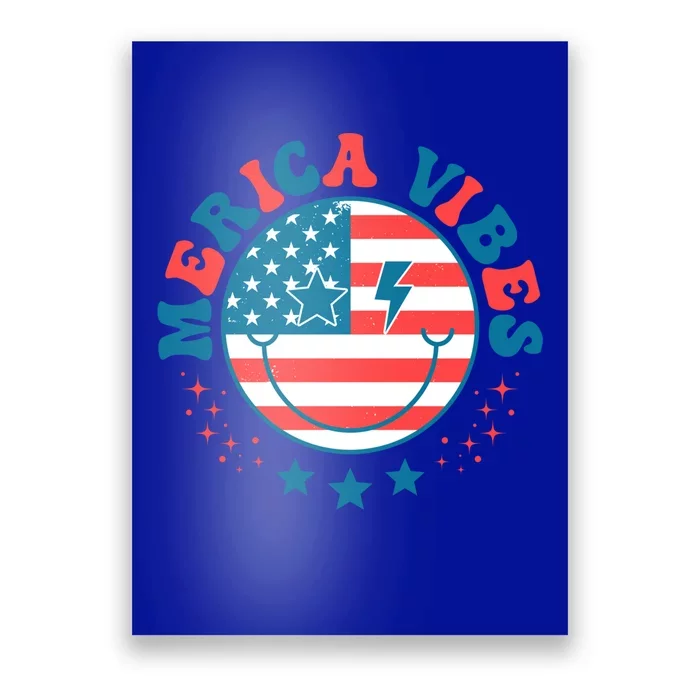 America Vibes Usa Flag 4th Of July American Face Smile Retro Cool Gift Poster