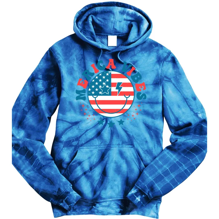 America Vibes Usa Flag 4th Of July American Face Smile Retro Cool Gift Tie Dye Hoodie