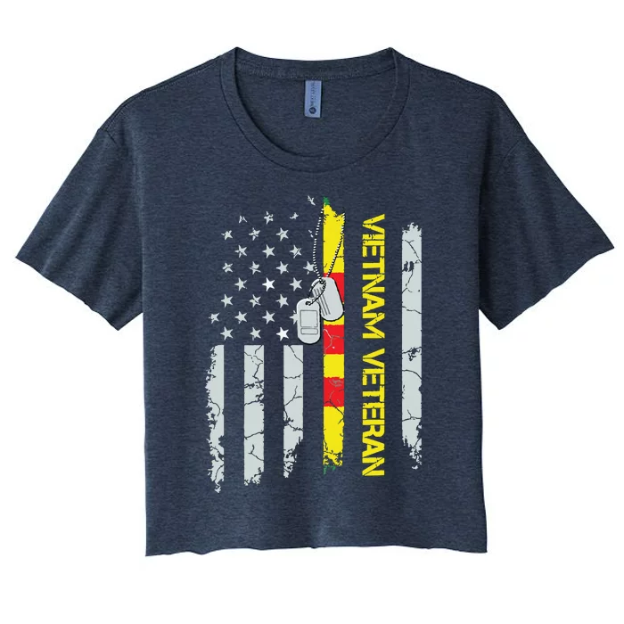 Army Vietnam Veteran Usa Flag Veteran Vietnam Army Women's Crop Top Tee