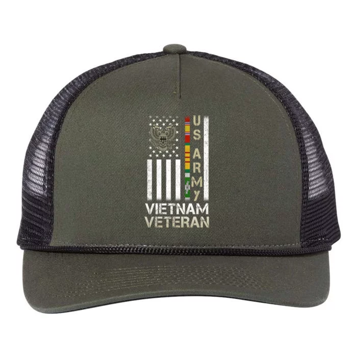 Army Vietnam Veteran Usa Flag Gift Veteran Grandpa Retro Rope Trucker Hat Cap