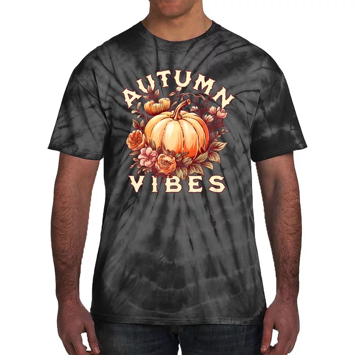 Autumn Vibes Women Pumpkin Fall Graphic Thanksgiving Tie-Dye T-Shirt