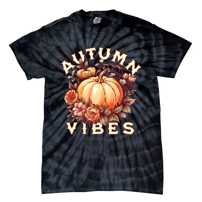 Autumn Vibes Women Pumpkin Fall Graphic Thanksgiving Tie-Dye T-Shirt