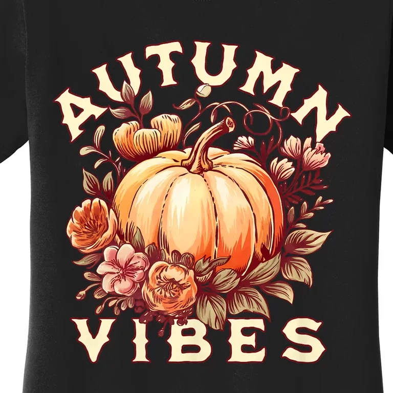 Autumn Vibes Women Pumpkin Fall Graphic Thanksgiving Women's T-Shirt