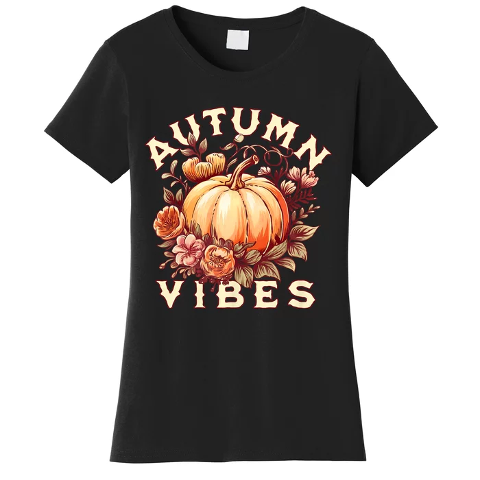 Autumn Vibes Women Pumpkin Fall Graphic Thanksgiving Women's T-Shirt