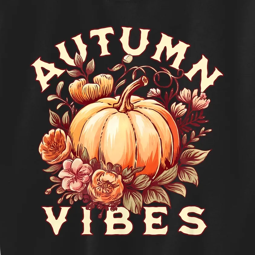 Autumn Vibes Women Pumpkin Fall Graphic Thanksgiving Kids Sweatshirt