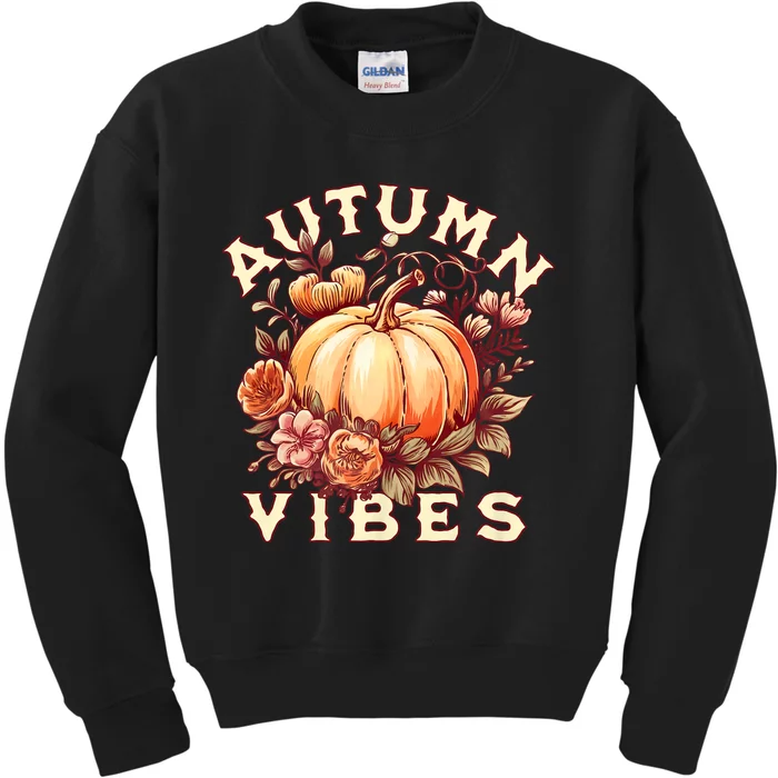 Autumn Vibes Women Pumpkin Fall Graphic Thanksgiving Kids Sweatshirt