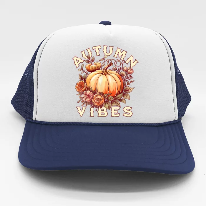 Autumn Vibes Women Pumpkin Fall Graphic Thanksgiving Trucker Hat