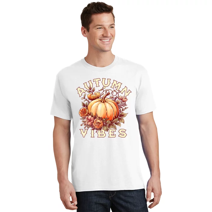 Autumn Vibes Women Pumpkin Fall Graphic Thanksgiving T-Shirt