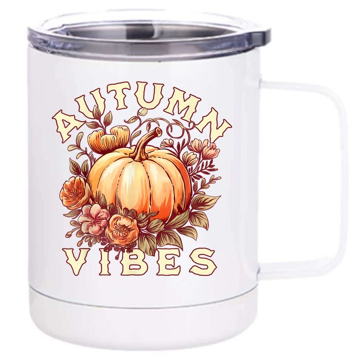 Autumn Vibes Women Pumpkin Fall Graphic Thanksgiving Front & Back 12oz Stainless Steel Tumbler Cup