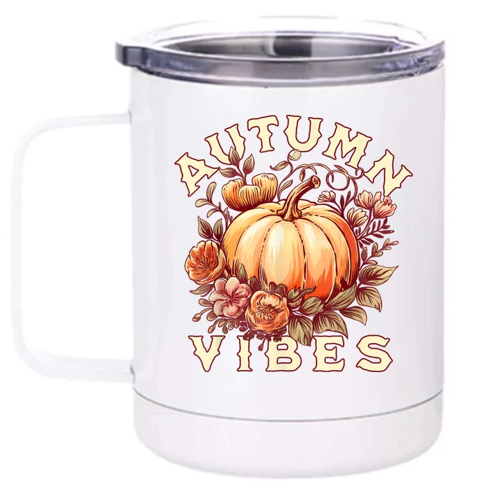 Autumn Vibes Women Pumpkin Fall Graphic Thanksgiving Front & Back 12oz Stainless Steel Tumbler Cup