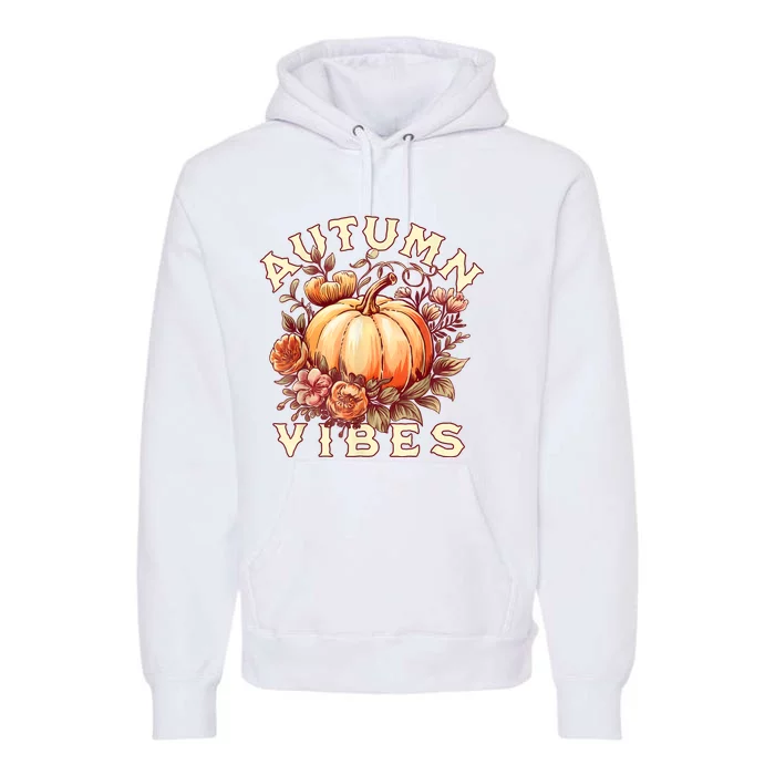 Autumn Vibes Women Pumpkin Fall Graphic Thanksgiving Premium Hoodie