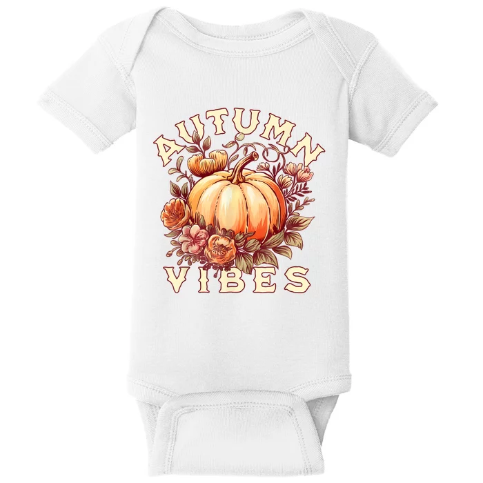 Autumn Vibes Women Pumpkin Fall Graphic Thanksgiving Baby Bodysuit