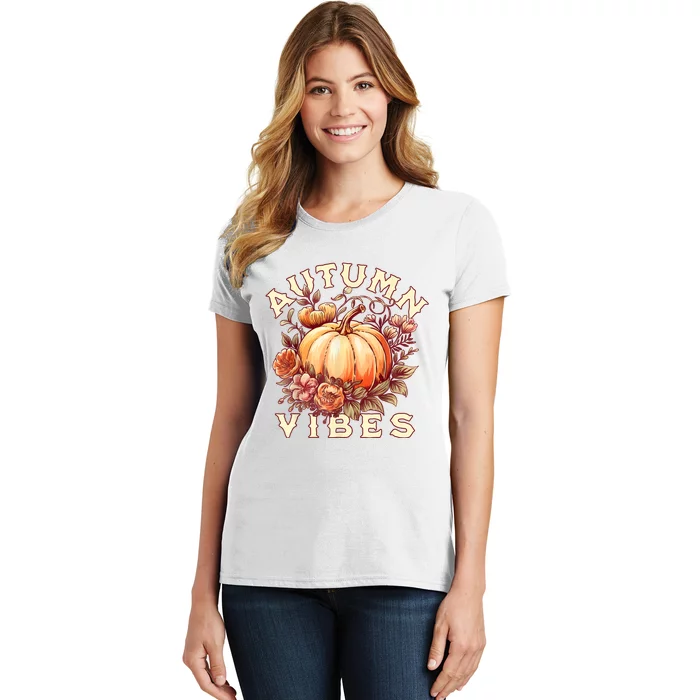 Autumn Vibes Women Pumpkin Fall Graphic Thanksgiving Women's T-Shirt