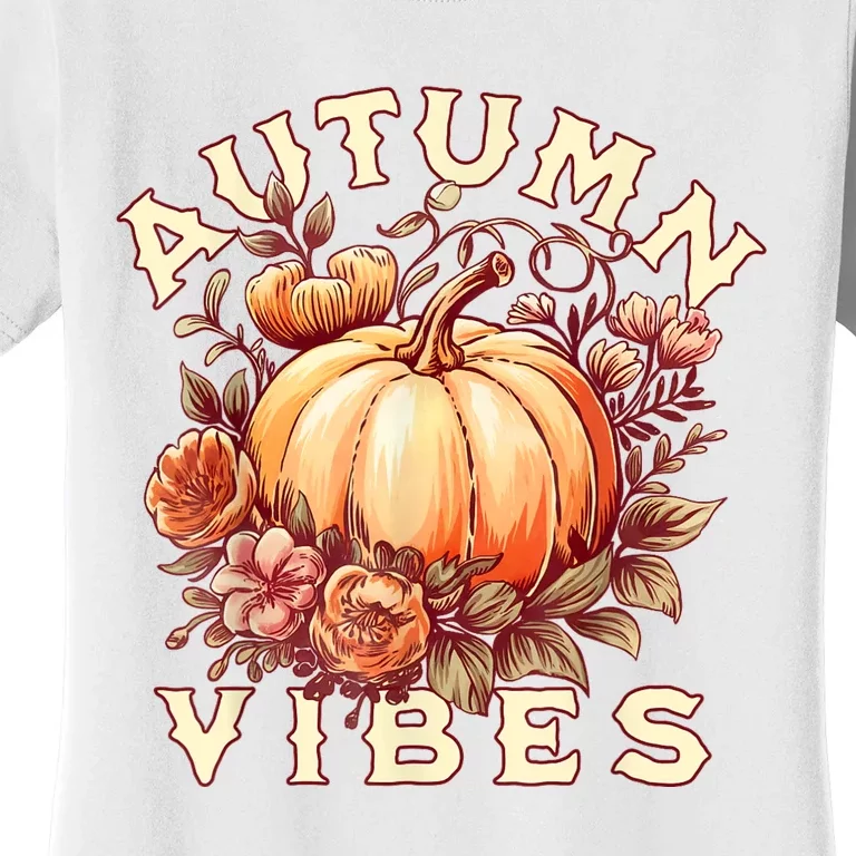 Autumn Vibes Women Pumpkin Fall Graphic Thanksgiving Women's T-Shirt