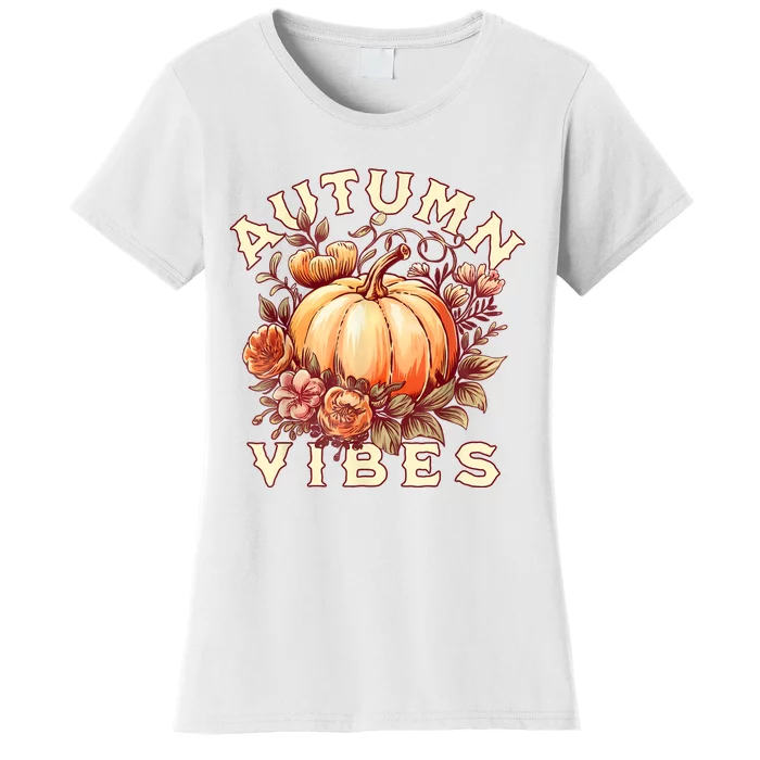 Autumn Vibes Women Pumpkin Fall Graphic Thanksgiving Women's T-Shirt