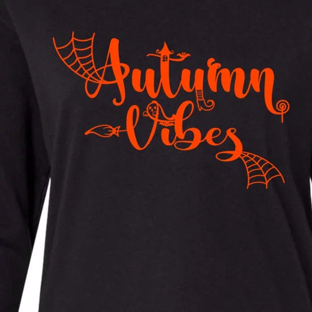 Autumn Vibes With Spooky Design Graphics Cute Gift Womens Cotton Relaxed Long Sleeve T-Shirt