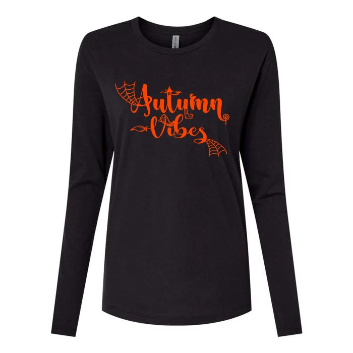 Autumn Vibes With Spooky Design Graphics Cute Gift Womens Cotton Relaxed Long Sleeve T-Shirt