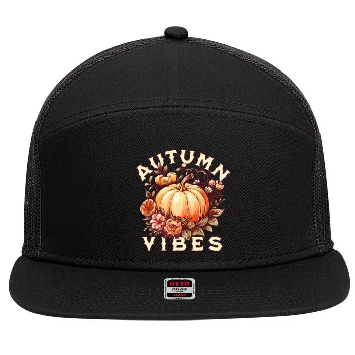 Autumn Vibes Women Pumpkin Fall Graphic Thanksgiving 7 Panel Mesh Trucker Snapback Hat