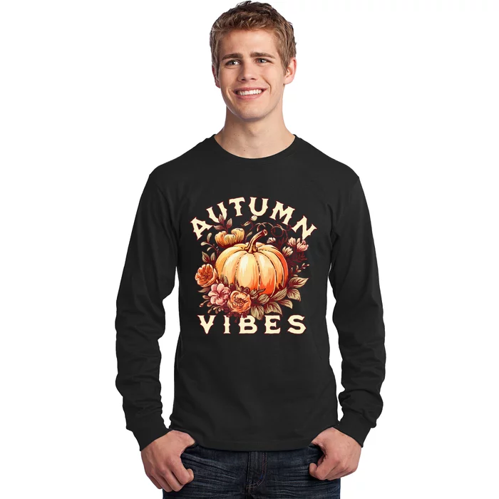 Autumn Vibes Women Pumpkin Fall Graphic Thanksgiving Long Sleeve Shirt