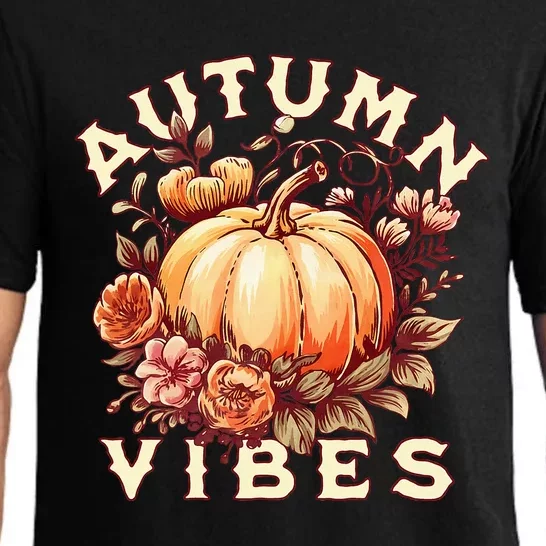 Autumn Vibes Women Pumpkin Fall Graphic Thanksgiving Pajama Set