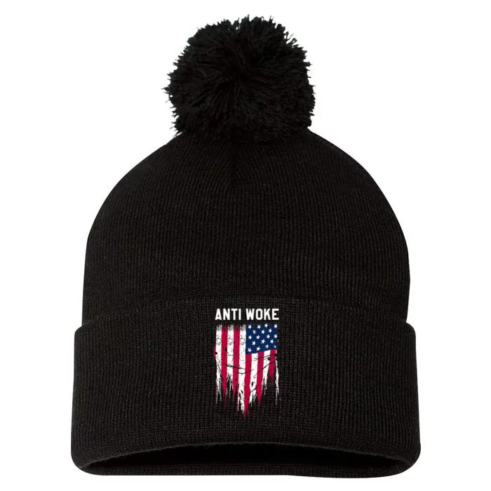 Anti Woke American Flag Patriotic Cancel Cancel Culture Pom Pom 12in Knit Beanie