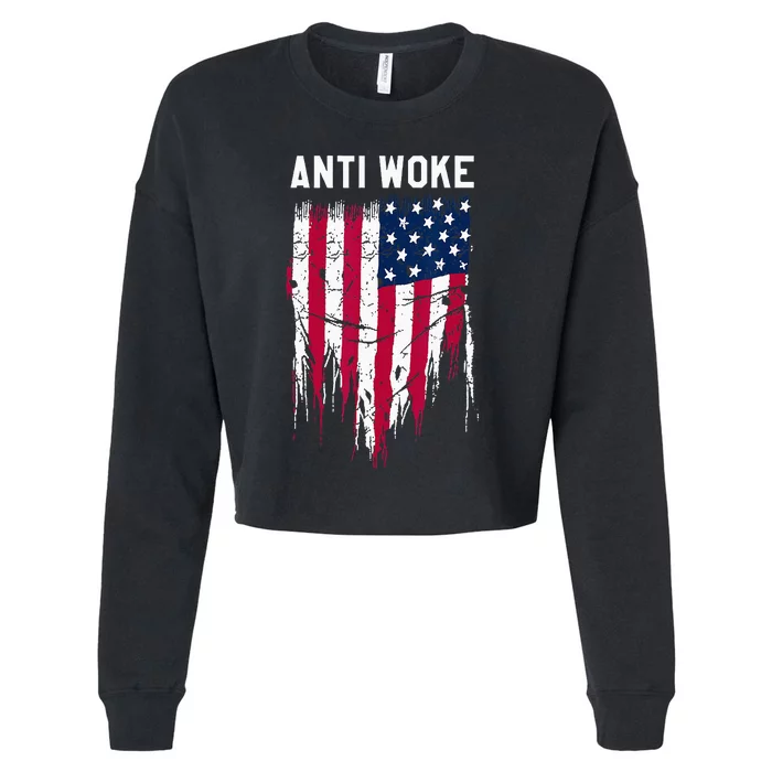 Anti Woke American Flag Patriotic Cancel Cancel Culture Cropped Pullover Crew