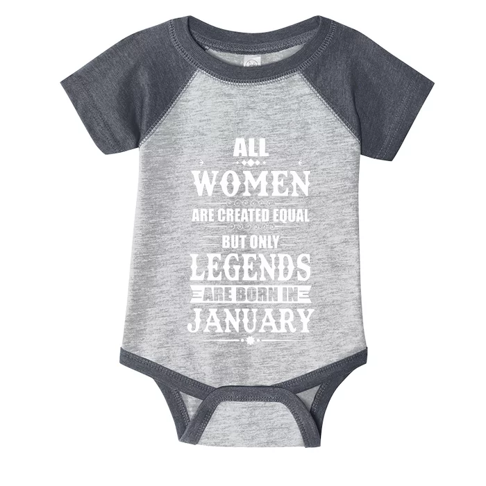 All Women Are Created Equal But Only Legend Are Born In January Infant Baby Jersey Bodysuit